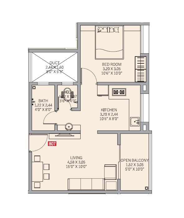 Floor plan of 1 BHK Apartment - 477 sq. ft. in Shivalay Birds Valley, Pune