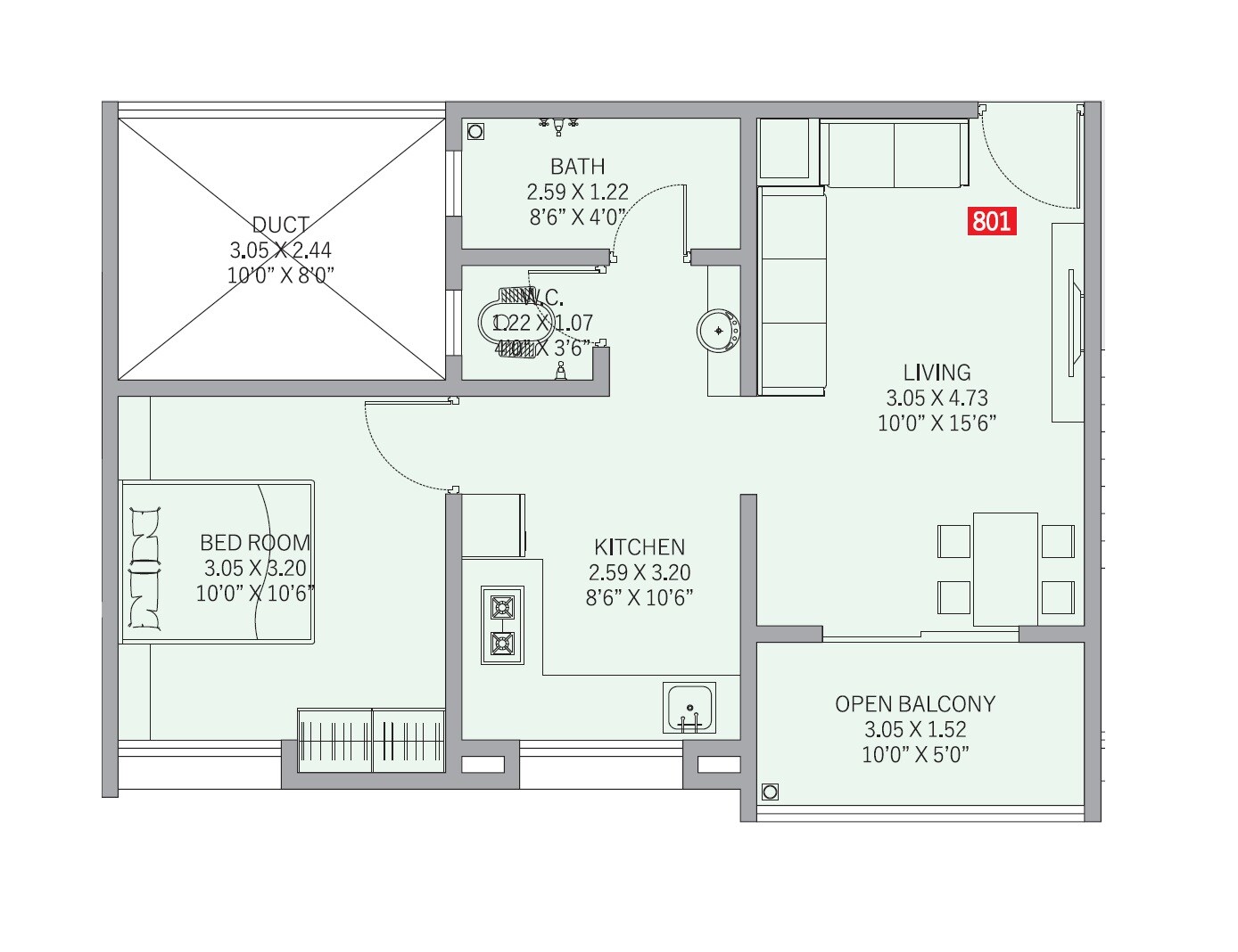 Floor plan of 1 BHK Apartment - 499 sq. ft. in Shivalay Birds Valley, Pune