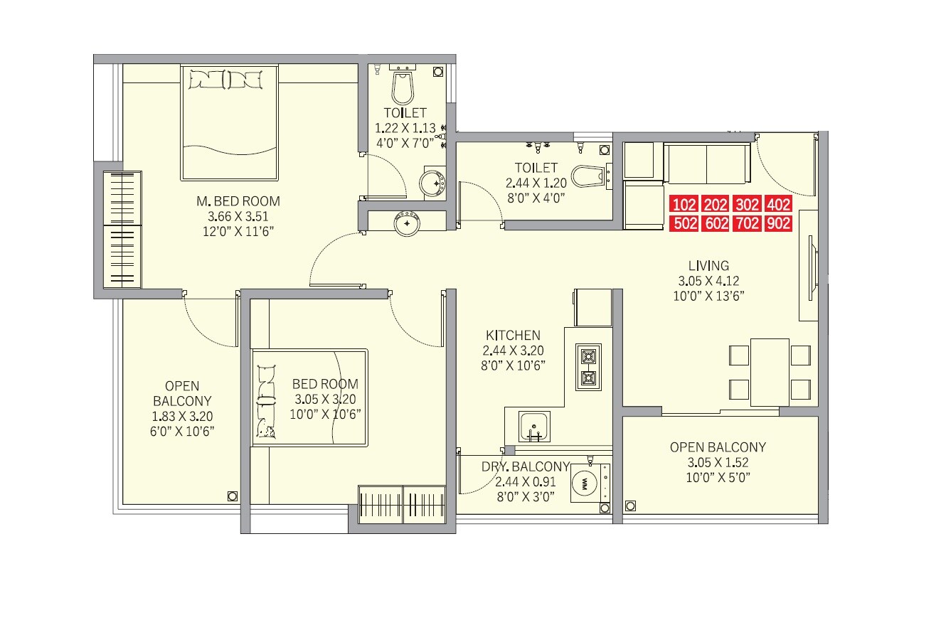 Floor plan of 2 BHK Apartment - 710 sq. ft. in Shivalay Birds Valley, Pune