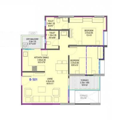 Floor plan of 2 BHK 476 Sq. Ft. Apartment in Shivam 19 Grand West, Pune