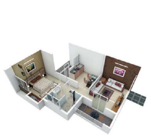 Floor plan of 1 BHK 316 Sq. Ft. Apartment in Shivam Dwaraka, Pune