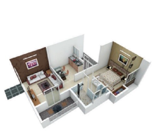 Floor plan of 1 BHK 385 Sq. Ft. Apartment in Shivam Dwaraka, Pune