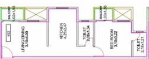 Floor plan of 1 BHK 422 Sq. Ft. Apartment in Shivam Ridhima, Pune