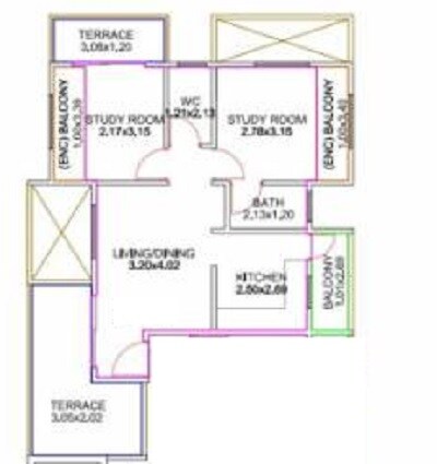 Floor plan of 2 BHK 502 Sq. Ft. Apartment in Shivam Ridhima, Pune