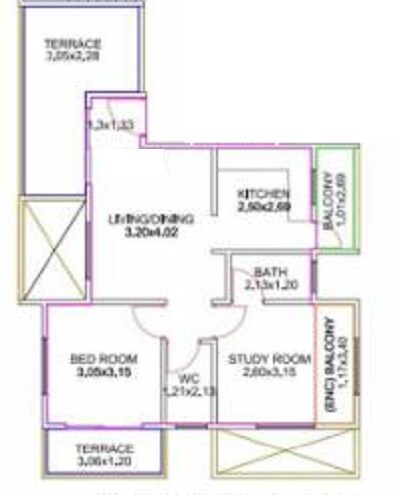 Floor plan of 2 BHK 525 Sq. Ft. Apartment in Shivam Ridhima, Pune