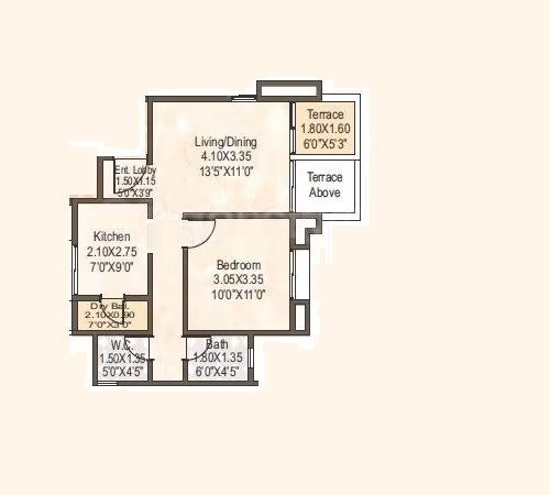 Floor plan of 1 BHK 466 Sq. Ft. Apartment in Shivam Vrindavan Regency, Pune