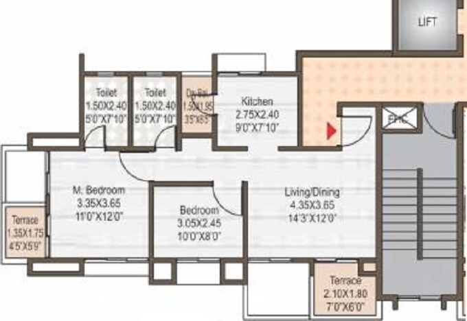 Floor plan of 2 BHK 708 Sq. Ft. Apartment in Shivam Vrindavan Regency, Pune