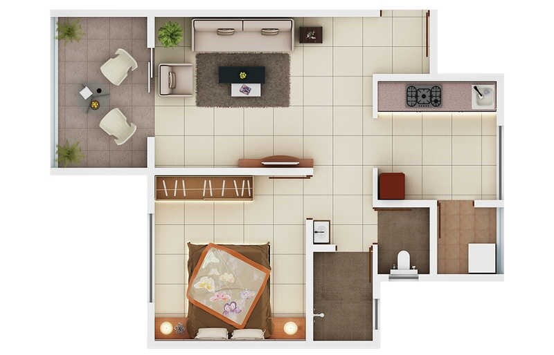 Floor plan of 1 BHK 352 Sq. Ft. Apartment in Shivganga Troodos Heights, Pune