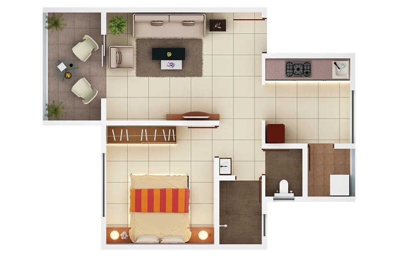 Floor plan of 1 BHK 383 Sq. Ft. Apartment in Shivganga Troodos Heights, Pune