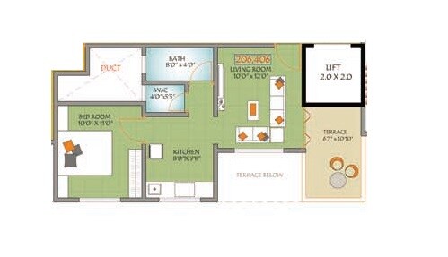 Floor plan of 1 BHK 343 Sq. Ft. Apartment in Shivkailas Kute Fortune, Pune
