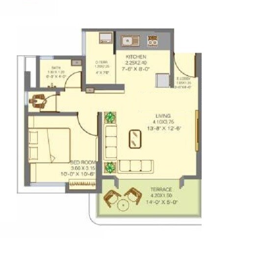 Floor plan of 1 BHK 417 Sq. Ft. Apartment in Shivmalhar Golden Pearls, Pune