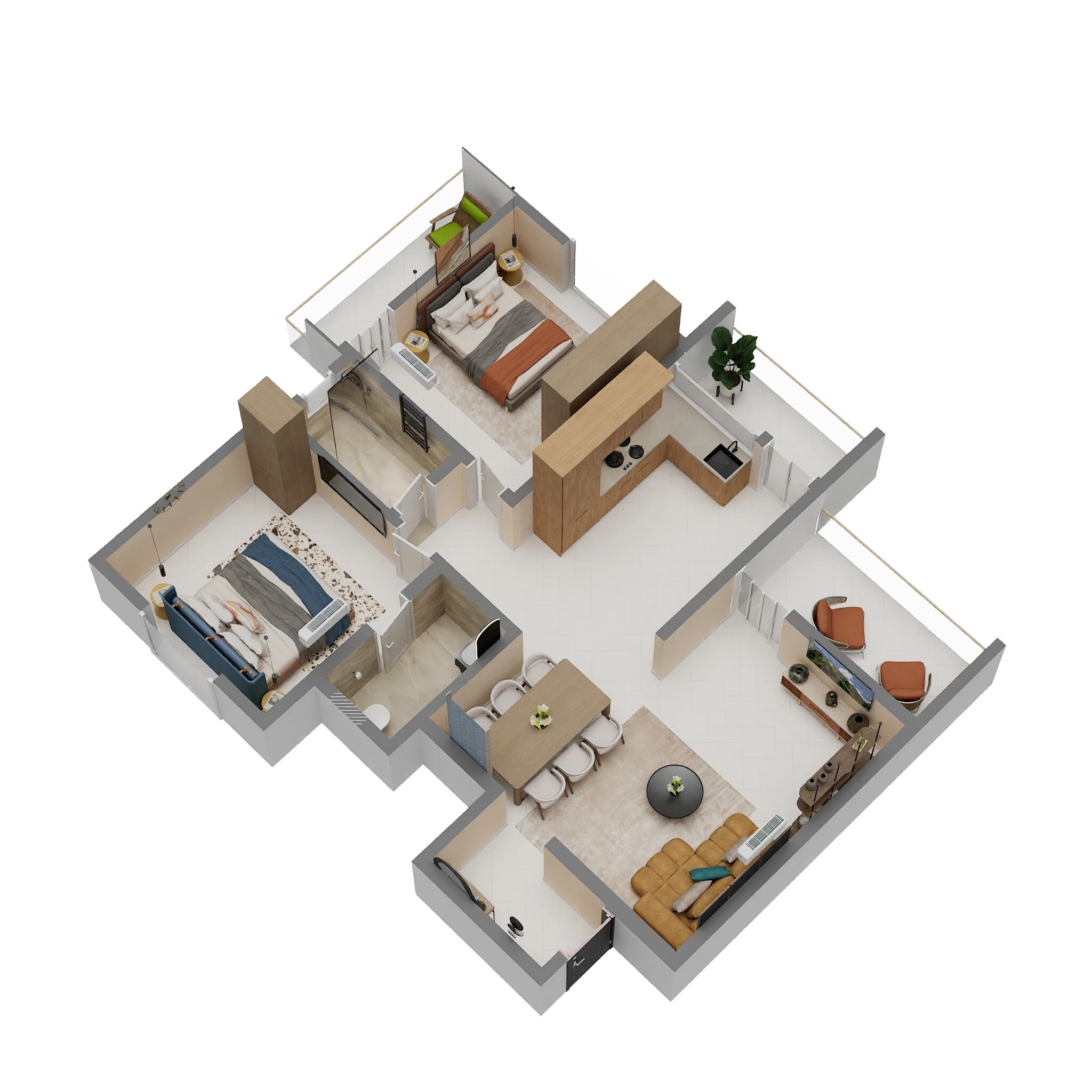 2 BHK 888 Sq. Ft. Apartment