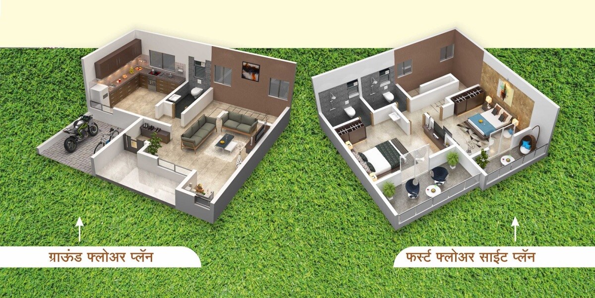 Floor plan of 2 BHK 1650 Sq. Ft. Villa in Shivshri Yamunai Residency, Pune