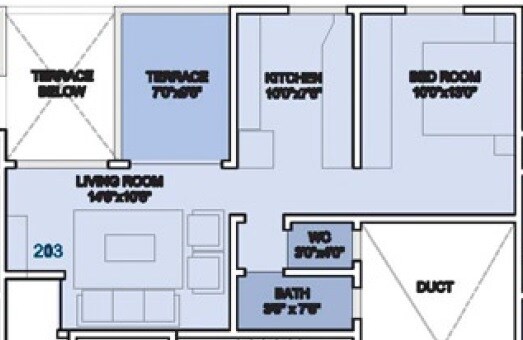 Floor plan of 1 BHK 477 Sq. Ft. Apartment in Shivtara Tara City, Pune