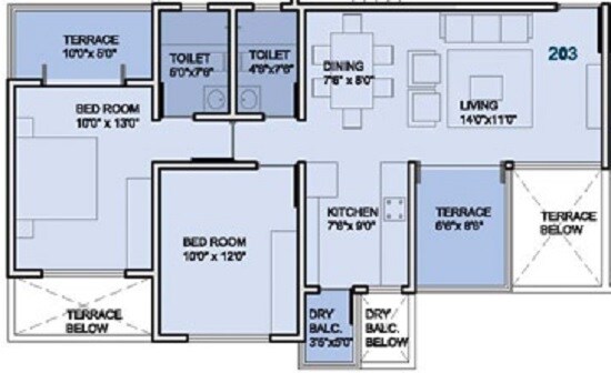 2 BHK 571 Sq. Ft. Apartment