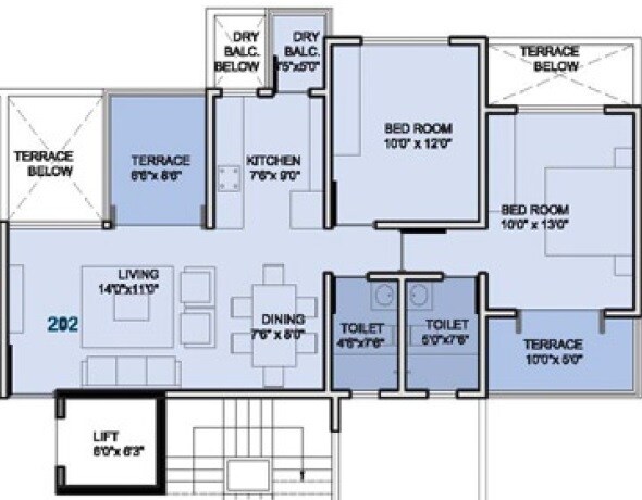 Floor plan of 2 BHK 740 Sq. Ft. Apartment in Shivtara Tara City, Pune
