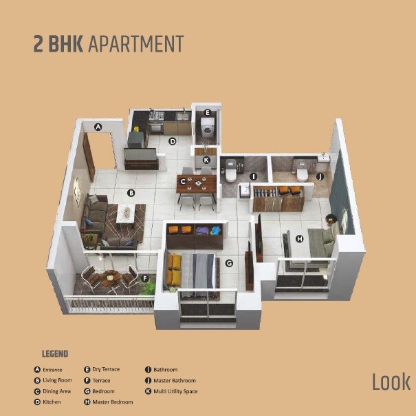 Floor plan of 2 BHK 697 Sq. Ft. Apartment in Shlok CHS Moshi, Pune