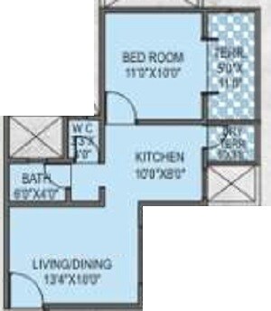 Floor plan of 1 BHK 418 Sq. Ft. Apartment in Shraddha Twin Tower, Pune