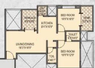 Floor plan of 2 BHK 485 Sq. Ft. Apartment in Shraddha Twin Tower, Pune