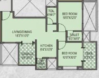 Floor plan of 2 BHK 550 Sq. Ft. Apartment in Shraddha Twin Tower, Pune