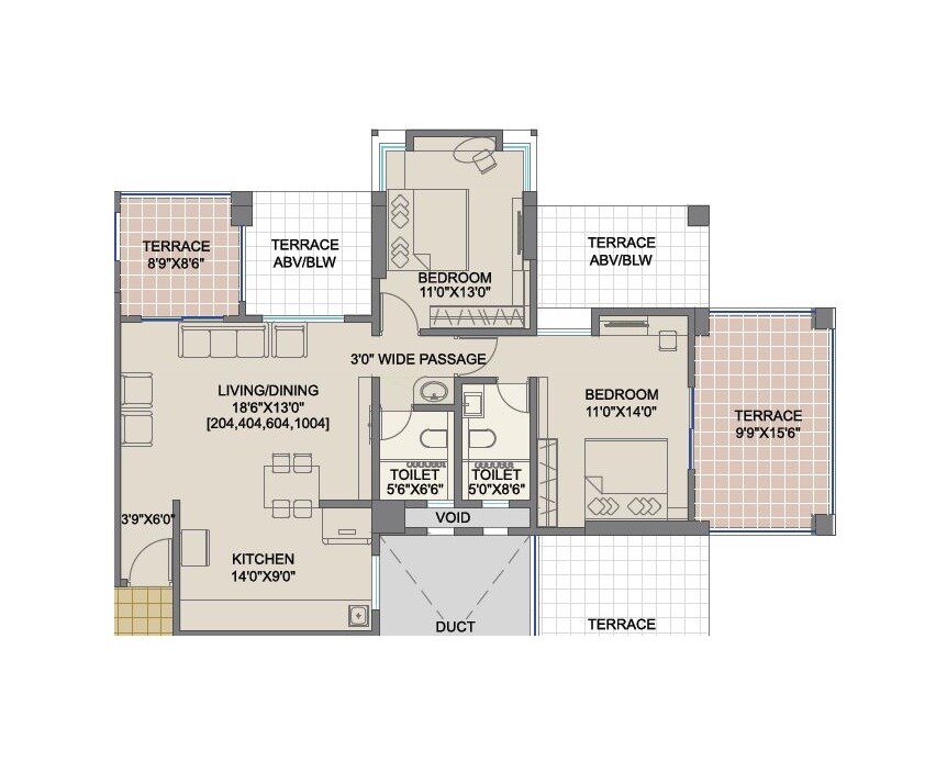 Floor plan of 2 BHK 1391 Sq. Ft. Apartment in Shree Bal Kapil Akhila, Pune