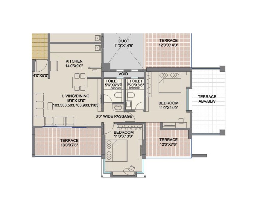 Floor plan of 2 BHK 1401 Sq. Ft. Apartment in Shree Bal Kapil Akhila, Pune