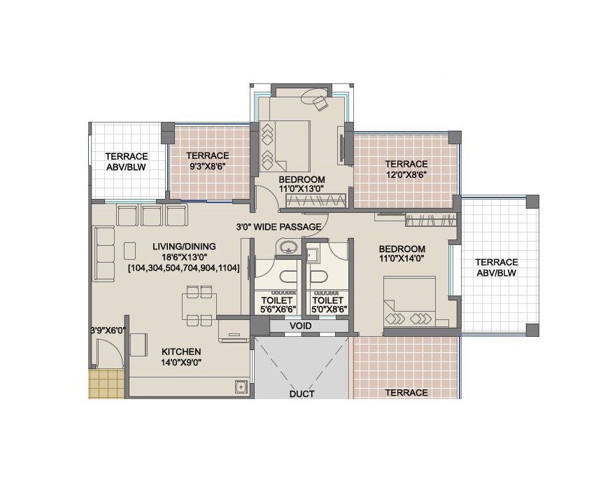 Floor plan of 2 BHK 1510 Sq. Ft. Apartment in Shree Bal Kapil Akhila, Pune