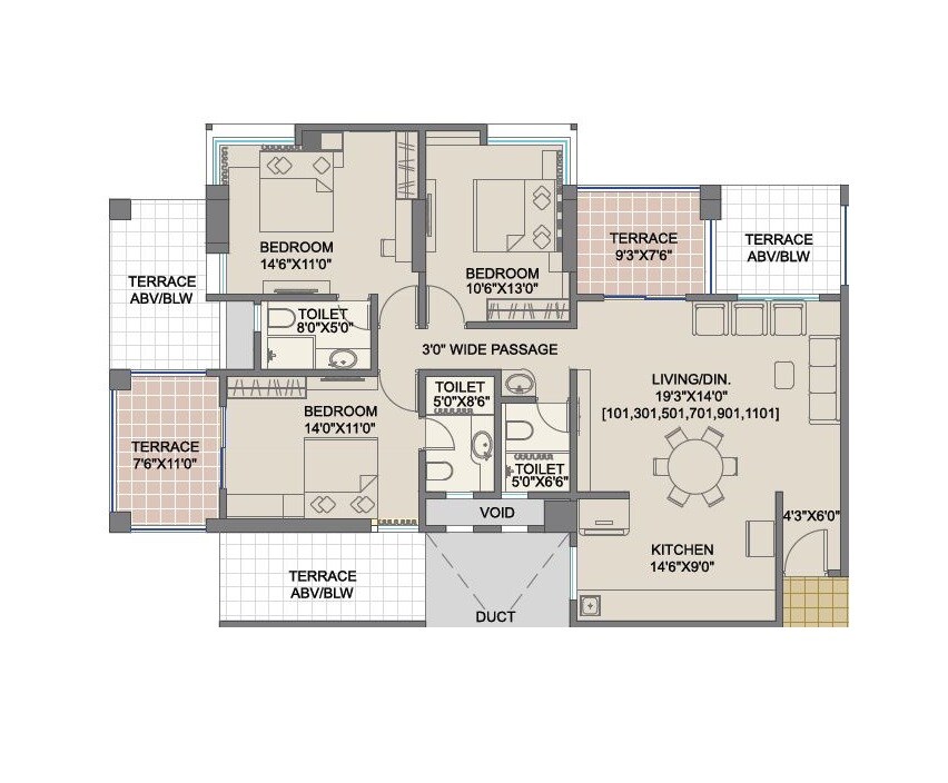 Floor plan of 3 BHK 1687 Sq. Ft. Apartment in Shree Bal Kapil Akhila, Pune