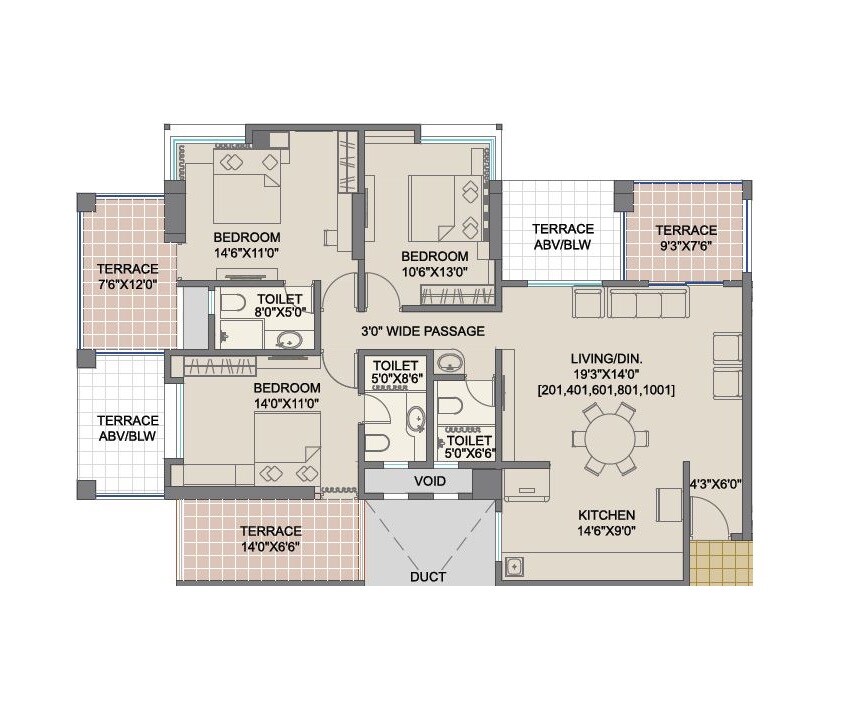 Floor plan of 3 BHK 1812 Sq. Ft. Apartment in Shree Bal Kapil Akhila, Pune