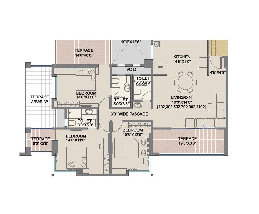Floor plan of 3 BHK 1820 Sq. Ft. Apartment in Shree Bal Kapil Akhila, Pune