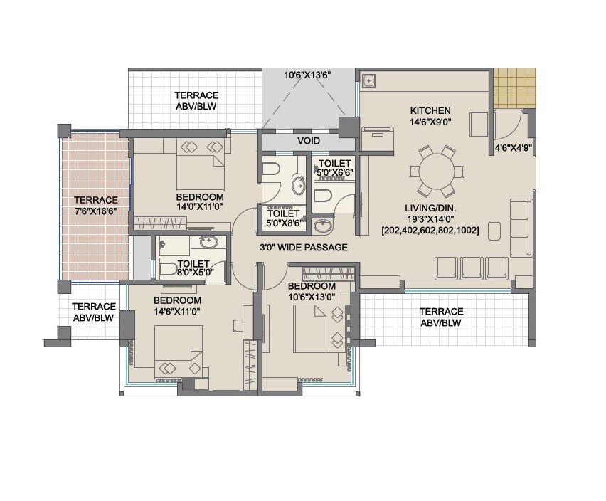 Floor plan of 3 BHK 1863 Sq. Ft. Apartment in Shree Bal Kapil Akhila, Pune