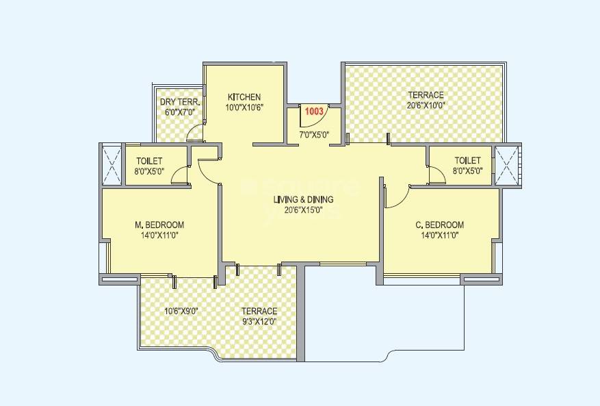 2 BHK 955 Sq. Ft. Apartment