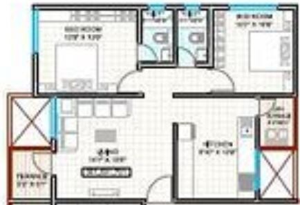 Floor plan of 2 BHK 448 Sq. Ft. Apartment in Shree Bhagwati Vitthal Angan, Pune
