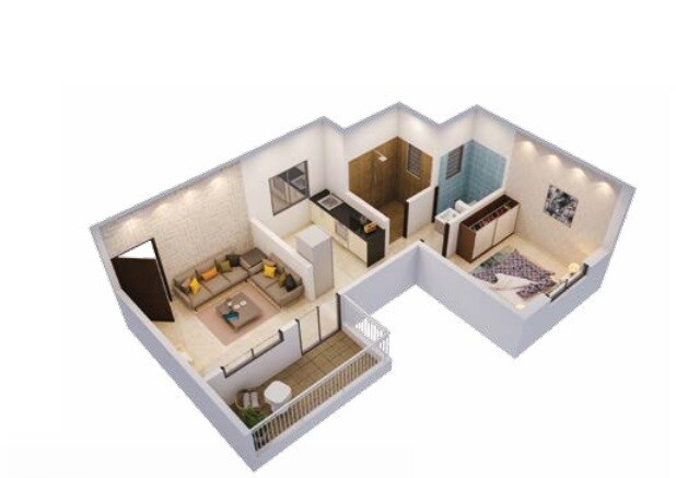 Floor plan of 1 BHK 346 Sq. Ft. Apartment in Shree Chintamani Morya One, Pune