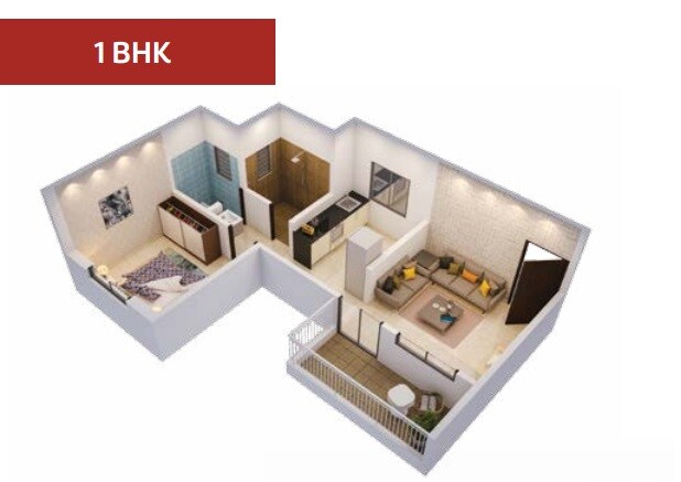 Floor plan of 1 BHK 396 Sq. Ft. Apartment in Shree Chintamani Morya One, Pune