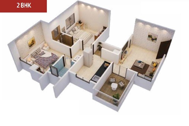 Floor plan of 2 BHK 477 Sq. Ft. Apartment in Shree Chintamani Morya One, Pune