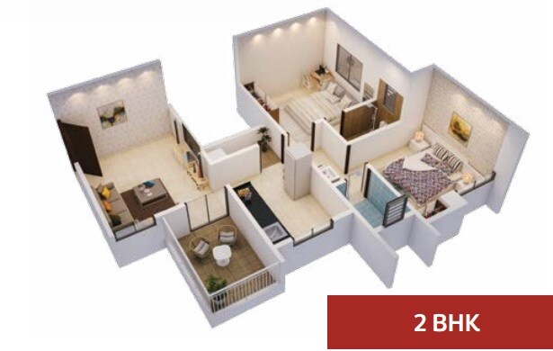 Floor plan of 2 BHK 481 Sq. Ft. Apartment in Shree Chintamani Morya One, Pune