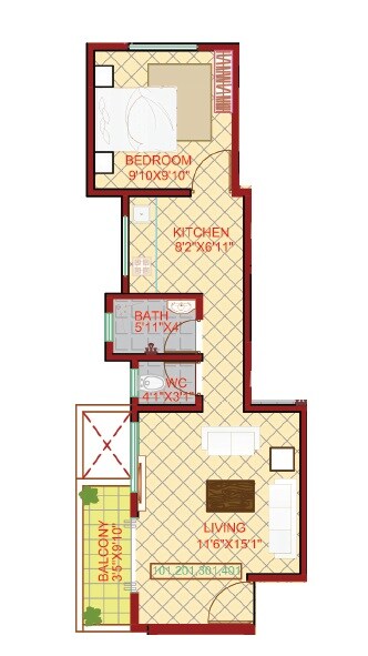 Floor plan of 1 BHK 427 Sq. Ft. Apartment in Shree Daffodil Heights, Pune