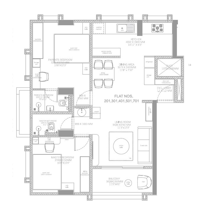 Floor plan of 2 BHK 711 Sq. Ft. Apartment in Shree Datta Girnar, Pune