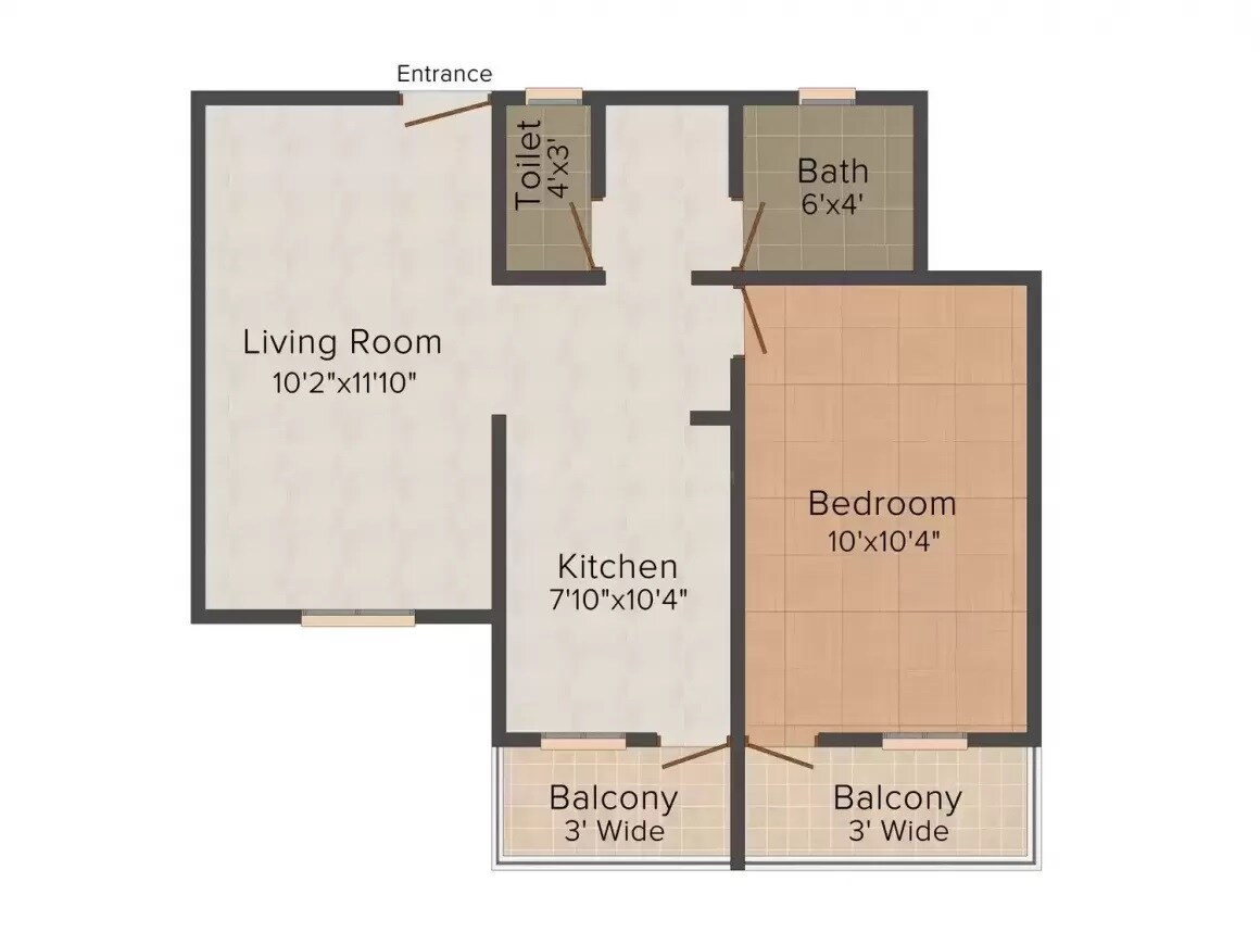Floor plan of 1 BHK 417 Sq. Ft. Apartment in Shree Datta Park Phase I And II, Pune