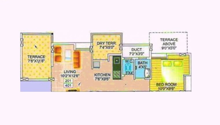 Floor plan of 1 BHK 695 Sq. Ft. Apartment in Shree Ganadhiraj Royal Enclave, Pune