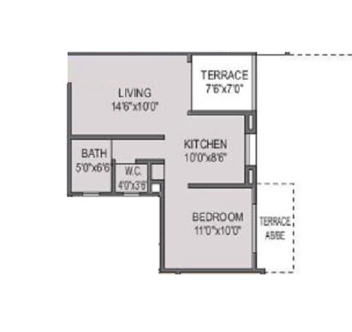Floor plan of 1 BHK 415 Sq. Ft. Apartment in Shree Ganesh Darshan Kirkatwadi, Pune