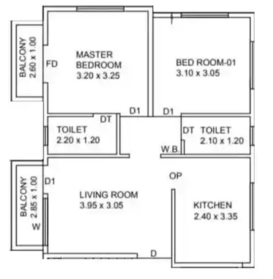 Floor plan of 2 BHK 540 Sq. Ft. Apartment in Shree Ganesh Heights, Pune