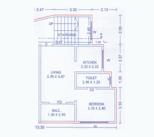 Floor plan of 1 BHK 298 Sq. Ft. Apartment in Shree Ganesh Hill View, Pune