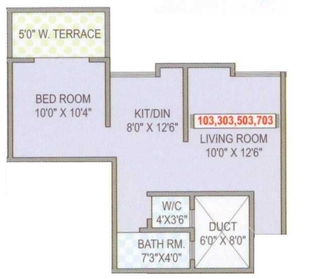 Floor plan of 1 BHK 428 Sq. Ft. Apartment in Shree Ganesh Hill View, Pune