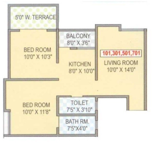 Floor plan of 2 BHK 612 Sq. Ft. Apartment in Shree Ganesh Hill View, Pune