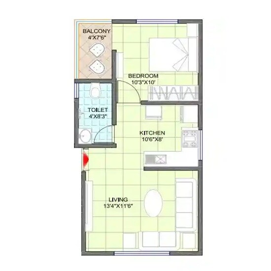 Floor plan of 1 BHK 527 Sq. Ft. Commercial Plots in Shree Ganesh Samarth Residency, Pune