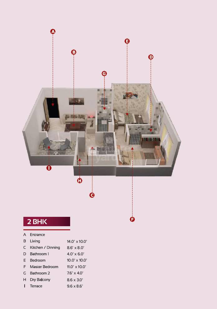 Floor plan of 2 BHK 549 Sq. Ft. Apartment in Shree Kalp Residency, Pune