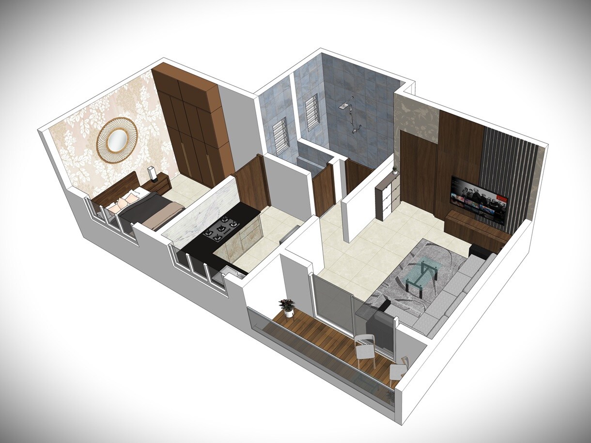 Floor plan of 1 BHK 398 Sq. Ft. Apartment in Shree Mangalam, Pune
