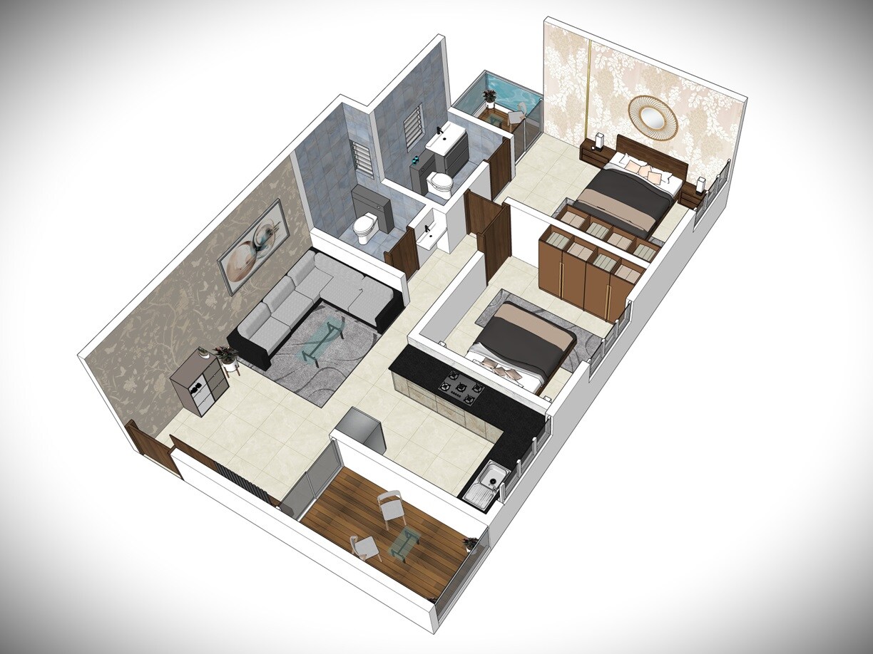 Floor plan of 2 BHK 626 Sq. Ft. Apartment in Shree Mangalam, Pune
